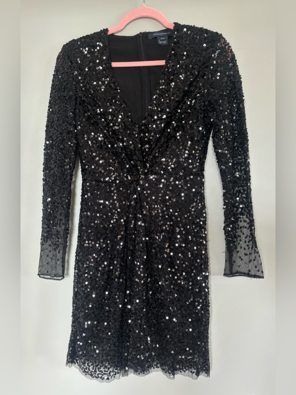 French Connection Black Sequin Long-Sleeve Cocktail Dress
